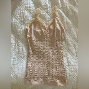 Cream Lace-Trim Knit Cami Compression Tank L